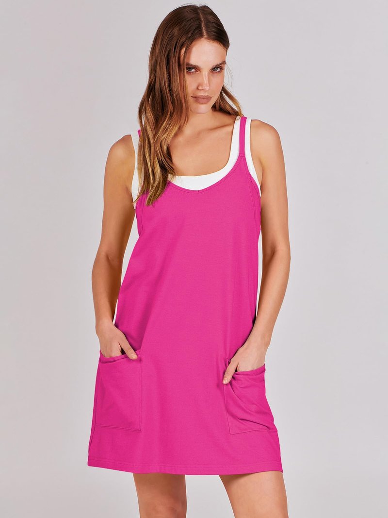 ANRABESS Women Athletic Dress Summer Tennis Workout Active Sports Mini Romper Dress Built in Shorts Travel Vacation Clothes Hot Pink X-Large