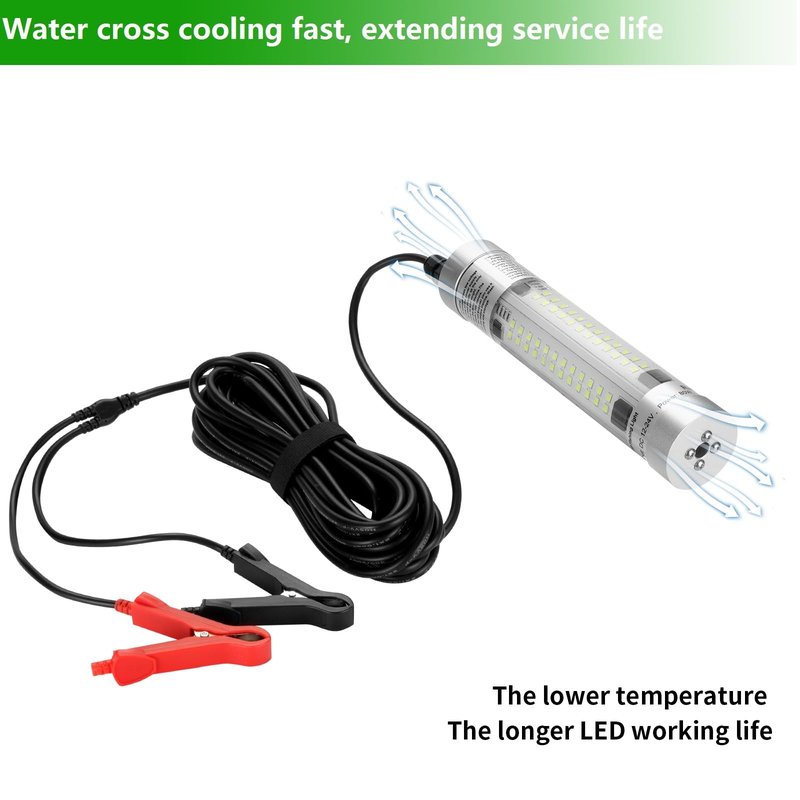 80W 9600lm Underwater Fishing Light, IP68 Waterproof Aluminum Super Bright Night Fish Attracting Submersible LED Lamp Lure Bait Finder for Freshwater Saltwater Sea Kayak Boat Ice Dock (Green)