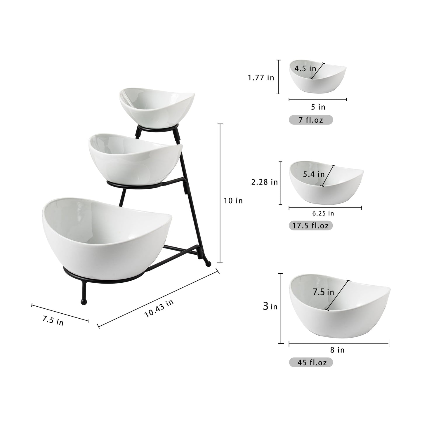 Gomakren 3 Tiered Oval Serving Bowl With Collapsible Metal Rack, Chip and Dip Serving Set, Dessert Appetizer, Candy, Fruit, Vegetable Bowl Set, Halloween Serving Bowls For Entertaining (Black Stand)