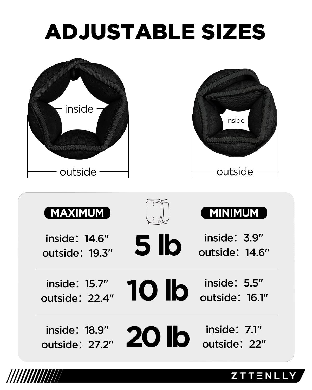 Adjustable Ankle Weights for Women Men and Kids | 1 Pair 5 10 15 18 20 Lbs Leg Wrist Ankle Weight Straps for Yoga, Walking, Running, Aerobics, Gym, Dance, Pilates, Cardio