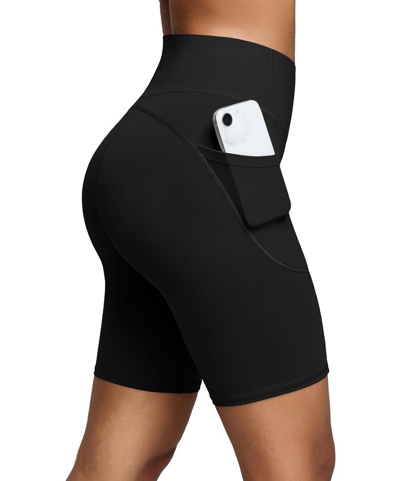 BRXL BrxlZero Biker Shorts Women Pockets 8" No Front Seam High Waisted Compression Workout Tummy Control Running Yoga Black L