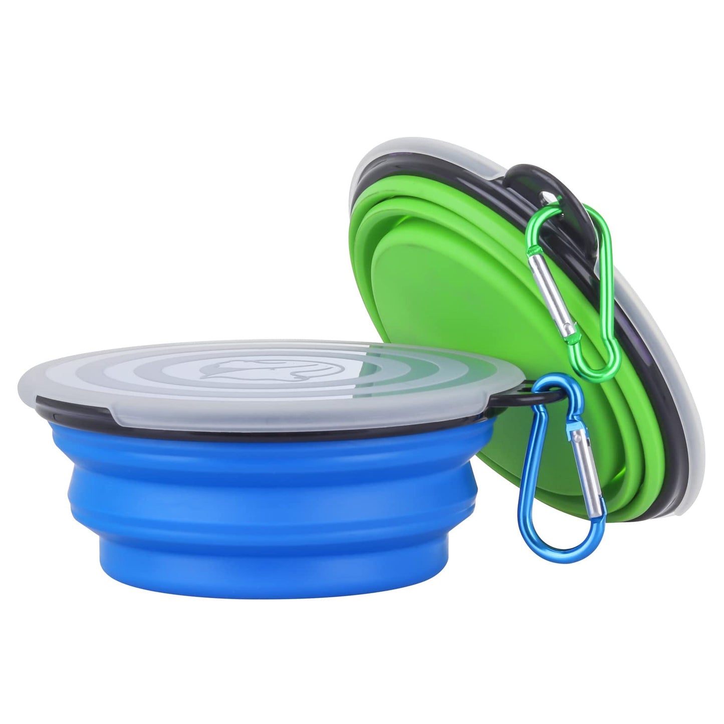 Collapsible Dog Bowl,2 Pack Portable and Foldable Pet Travel Bowls Collapsable Dog Water Feeding Bowls Dish for Dogs Cats and Small Animals,with Lids (Small, Blue+Green)