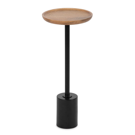 Kate and Laurel Xyler Round Wood and Metal Drink Table, 10 x 10 x 24, Natural Brown Wood and Black, Transitional Plant Pedestal Table for Storage and Display