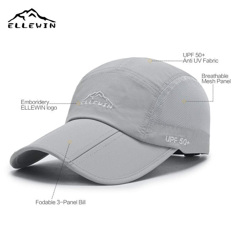ELLEWIN 2 Pack Unisex Baseball Cap Foldable Sports Hat with UPF 50+ Runing Hat for Men and Women Black/Light Gray