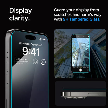 Spigen Tempered Glass Screen Protector [GlasTR EZ FIT] designed for iPhone 15 Pro [Case Friendly] - 2 Pack