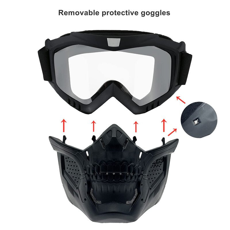 LJDJ Motorcycle Goggles with Removable Face Mask - Dirt Bike ATV Motocross Eyewear Anti-UV Adjustable MX Riding Offroad Cycling Motorbike Protective Glasses Racing Combat Tactical Military Goggles