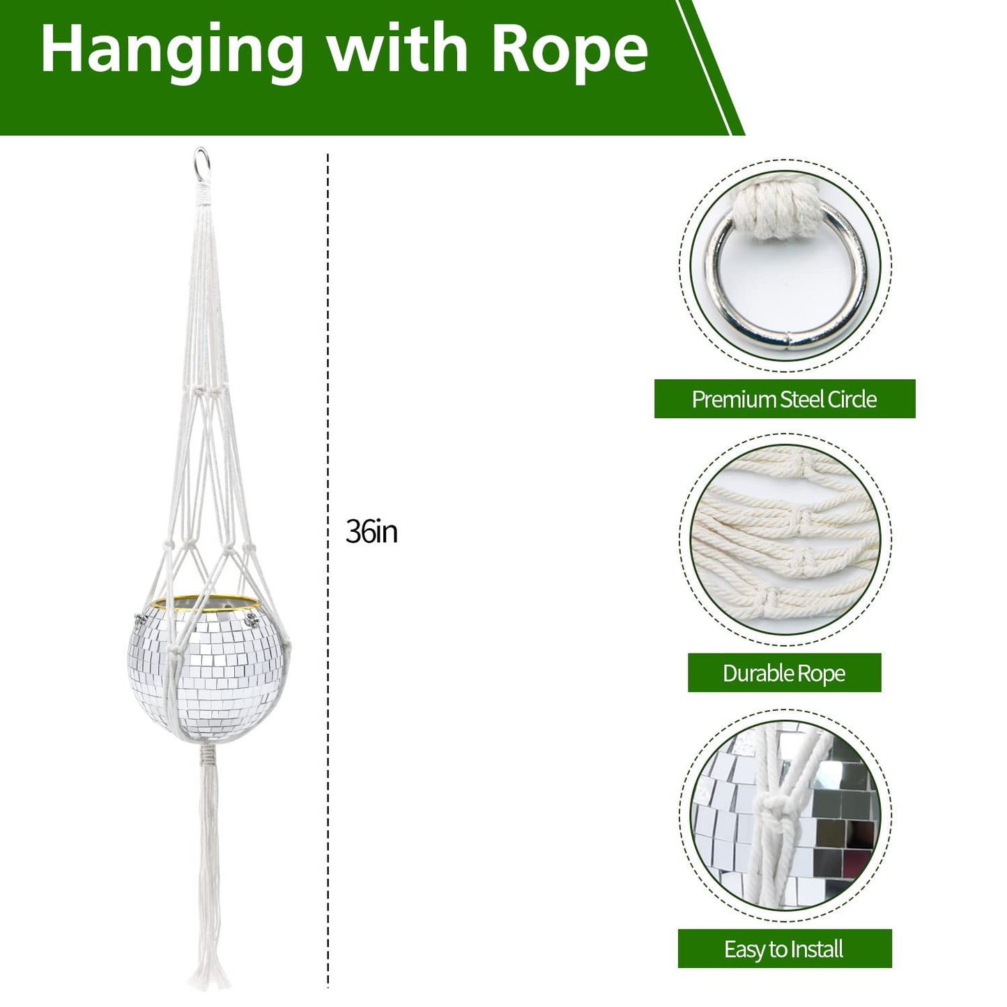 FGBNM 4"/6"/8"/9"/10" Disco Ball Planter, Disco Ball Plant Hanger with Hanging Rope, Hanging Chain, Hook, Circle and Extra Mirror Pieces (6" Silver, 1pcs)