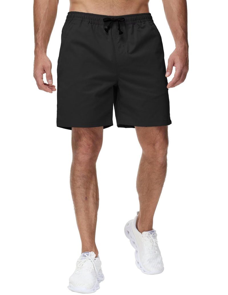 Yundobop Men's Casual 7 Inch Shorts Twill Drawstring Summer Beach Stretch Golf Shorts with Zipper Pockets Black 38