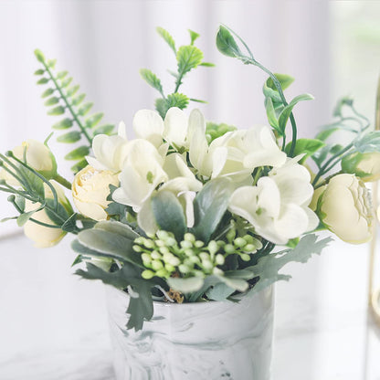 Hobyhoon Artificial Silk Flowers with Vase Fake Hydrangea & Chrysanthemum Floral Arrangement for Home Wedding Decor, Table Centerpiece, Living Room Desk Decoration