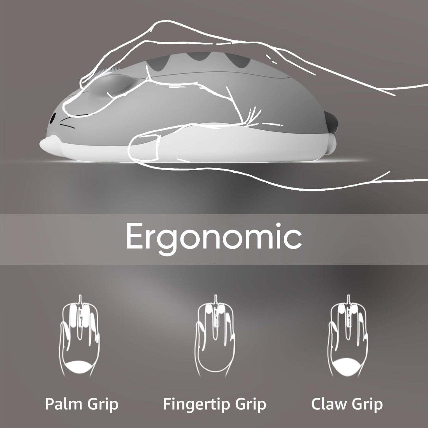 Akko Cat Theme Wireless Gaming Mouse, 2.4G GHz with a USB Receiver, Cute Optical Cordless Cartoon Mice for Computer/Laptop/Desktop/PC, Compatible with Mac/Win (Gray Mimo)