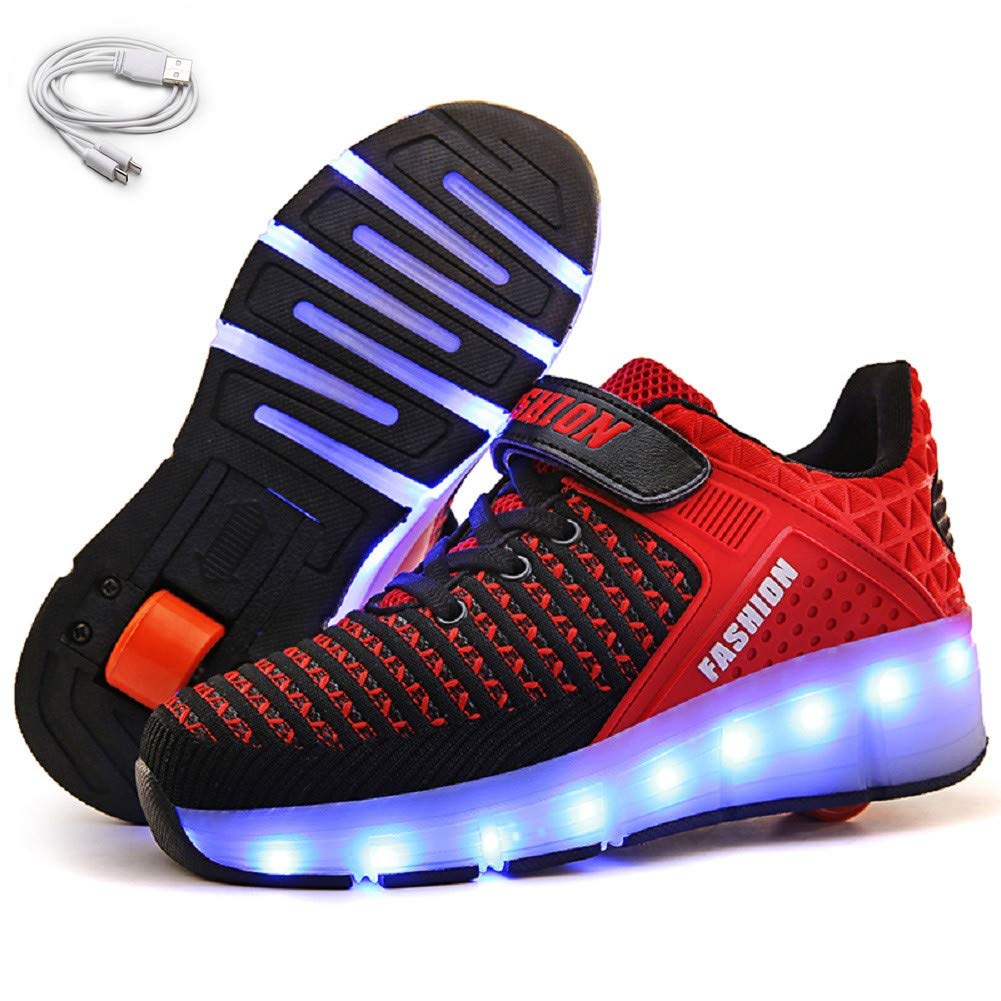 Ehauuo Kids Wheels Shoes with Lights Rechargeable Roller Skates Retractable LED Flashing Sneakers for Unisex Girls Boys Beginners Gift