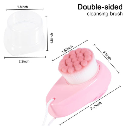 2 Pack Facial Cleansing Brush 2 in 1 for Face Exfoliation, Soft Bamboo Charcoal Microfiber Bristle Dual Face Silicone Scrubber Brush for Pore Deep Cleansing Skincare with Lid, Black+Gradient
