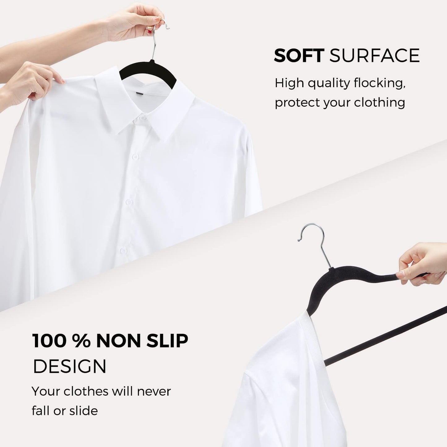 HOUSE DAY Premium Velvet Hangers 50 Pack Black, Non-Slip Flocked Felt Hangers, Sturdy Clothes Hangers with 360° Rotatable Hook, Heavy Duty Coat Hanger, Durable Slim Hanger for Closet Space Saving