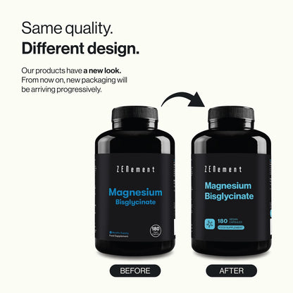 Magnesium Glycinate (Bisglycinate), Chelated Magnesium Supplements | 180 Vegan Premium Magnesium Capsules (3 Month Supply) | Providing 350mg Elemental Magnesium | Zenement