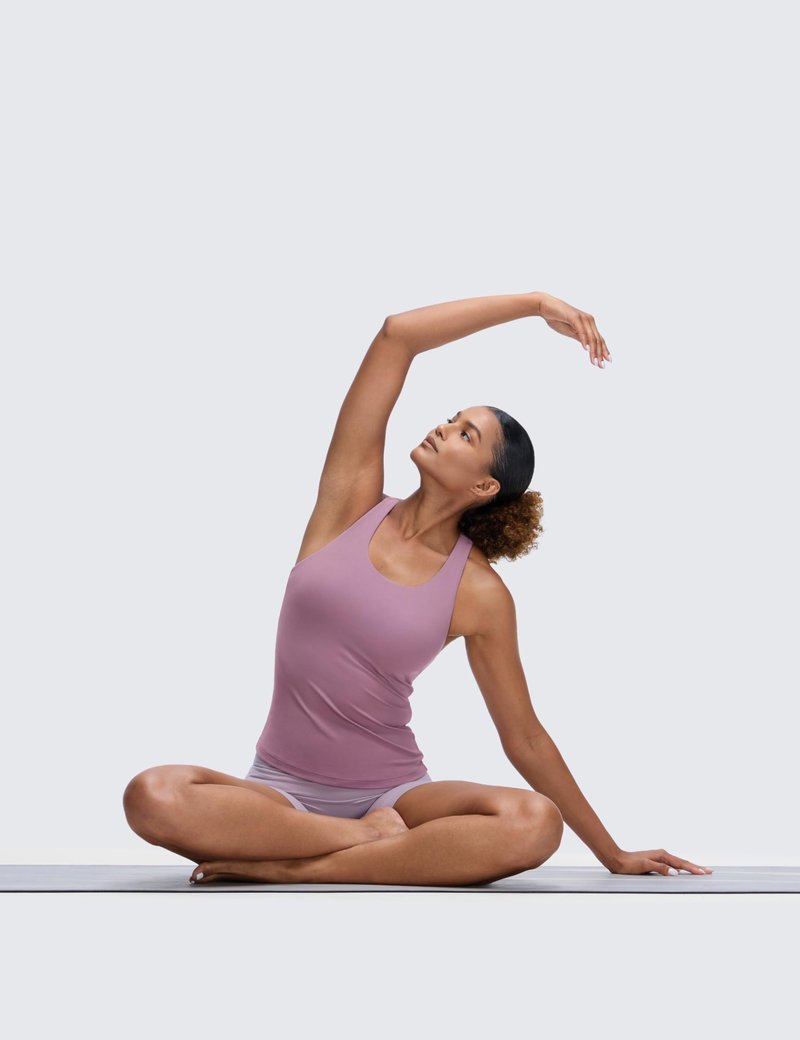 CRZ YOGA Butterluxe Workout Racerback Tank Tops for Women - Padded Athletic Spandex Yoga Shirts with Built in Bra Light Lavender Small