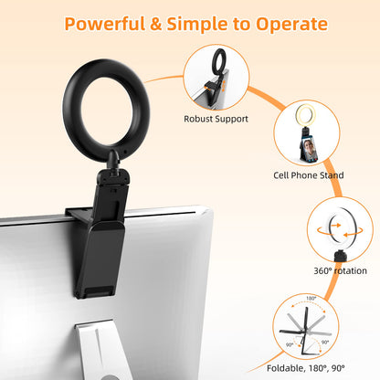 5" Desk Ring Light with Stand, LED Ring Light for Laptop Monitor, Video Conference Lighting, Zoom Meeting Light for Video Calls Selfie Makeup PC Webcam, Phone Holder with Continuous Output Lighting