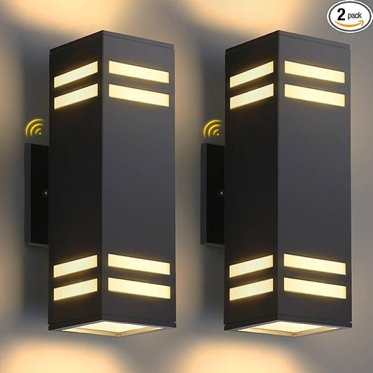 Dusk to Dawn Outdoor Lighting 2 Pack, Modern Outdoor Wall Lights Black Exterior Lighting Fixtures Wall Mount with E26 Base, Waterproof Sconce Outside Lights for House Porch, Bulbs Included