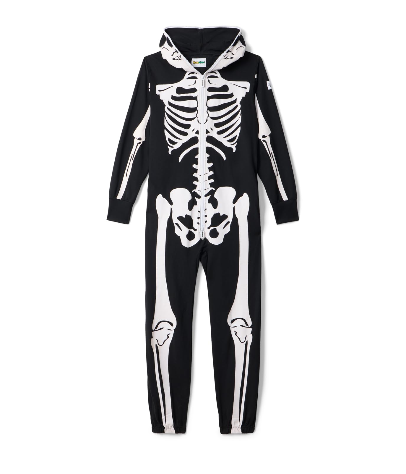 Tipsy Elves Halloween Skeleton Costume for Men - Comfy Adult Skeleton Jumpsuit with Hood - Men's White Bones Jumpsuit Halloween Costume with Full Zip Hood Size Large