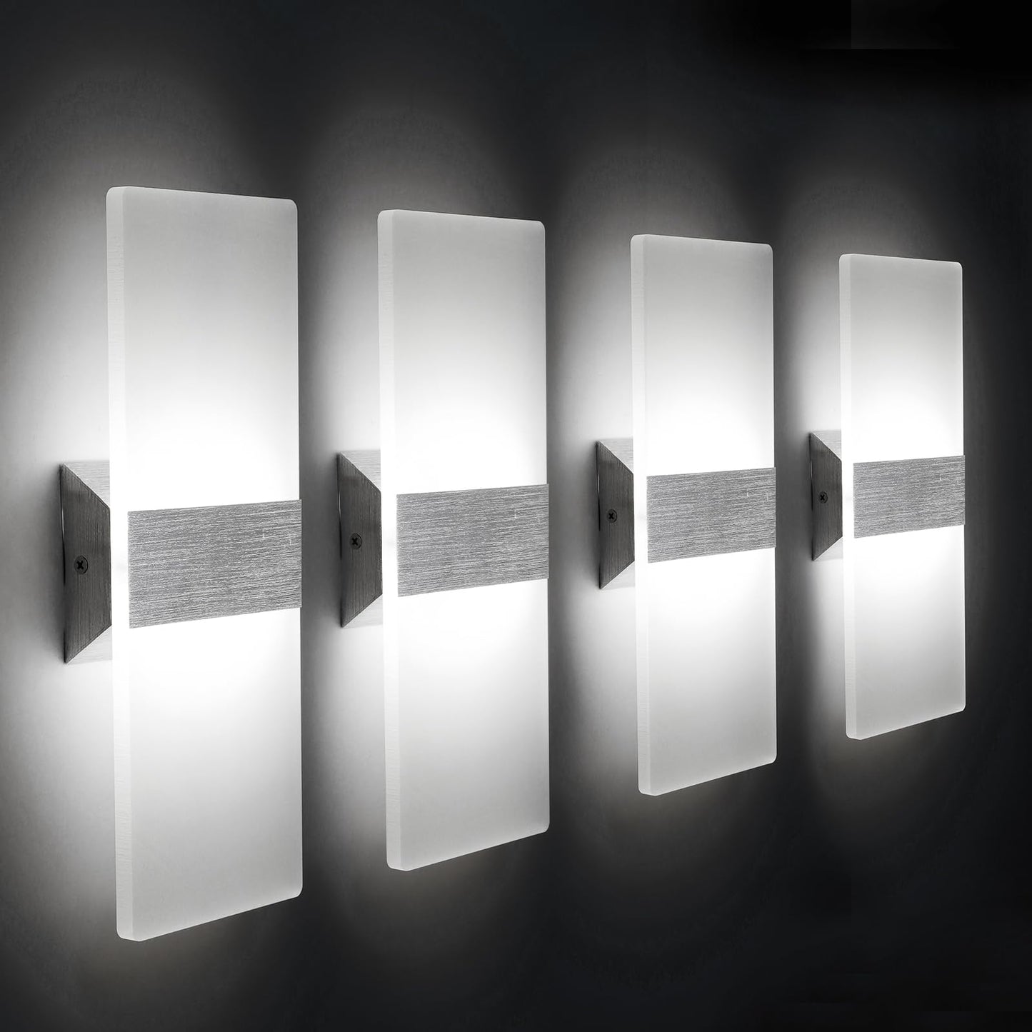ChangM Modern Wall Sconce 12W, Set of 4 LED Wall Lamp Cool White Acrylic Material Hardwired Wall Mounted Wall Lights