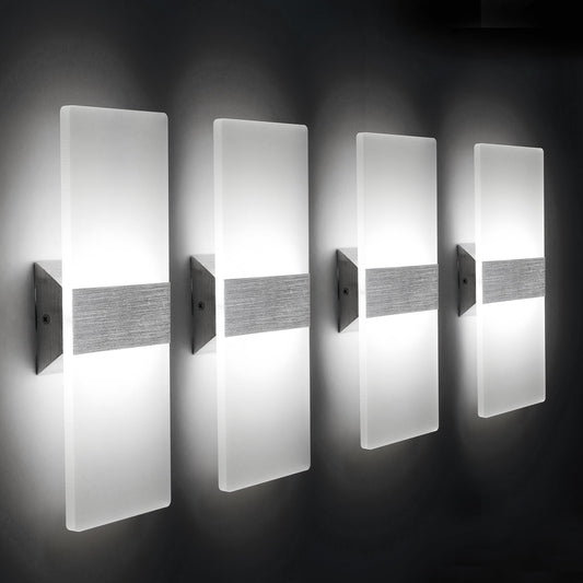 ChangM Modern Wall Sconce 12W, Set of 4 LED Wall Lamp Cool White Acrylic Material Hardwired Wall Mounted Wall Lights