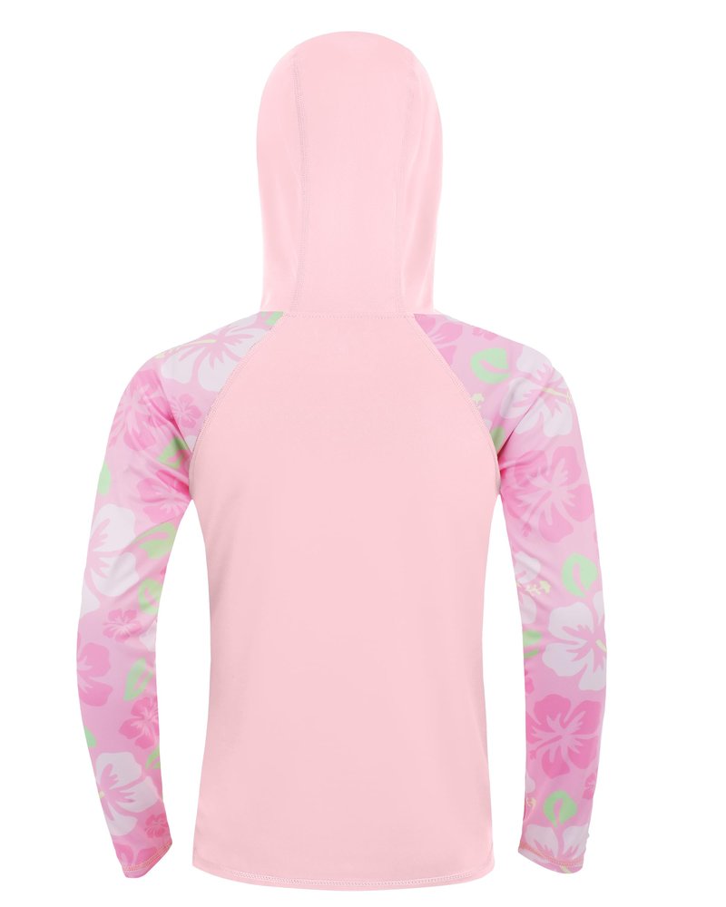 DRONIRING Boys Rash Guard Swim Hoodie, UPF 50+ UV Sun Protection Long Sleeve Fishing Shirt, Kids Youth SPF Water Shirts Pink