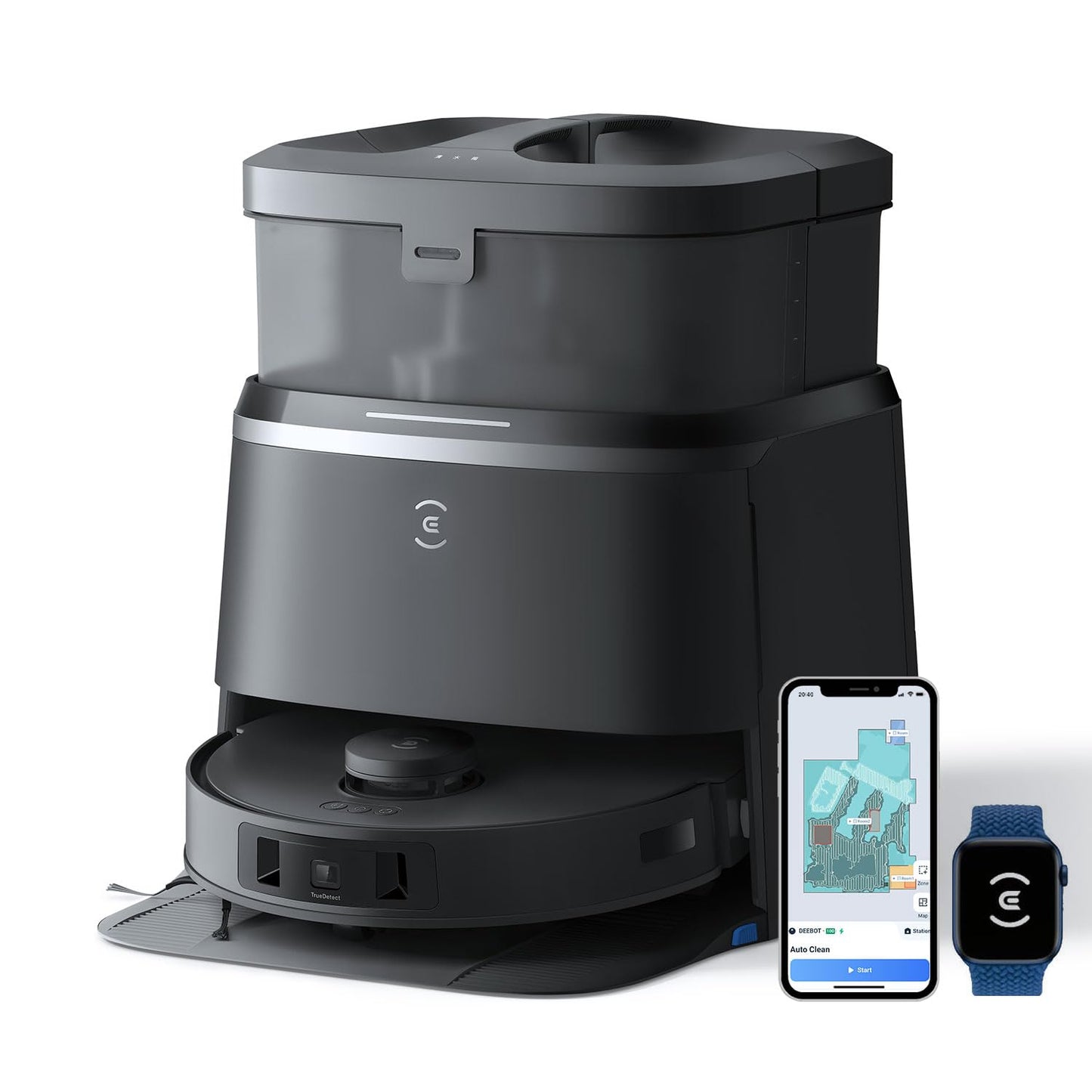 ECOVACS Deebot T30 Omni Robot Vacuum Cleaner with Wiping Function, Mini Station Vacuum Cleaner Robot, 11,000 PA Suction Power, Adaptive Edge Cleaning with TruEdge™ Mopping Technology, ZeroTangle™