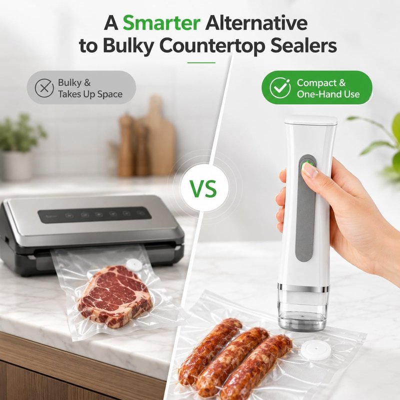 Handheld Vacuum Sealer for Food, Compact Portable Cordless Vacuum Sealer with 30 Reusable Bags, One-Touch Food Sealer for Kitchen, Freezer & Travel