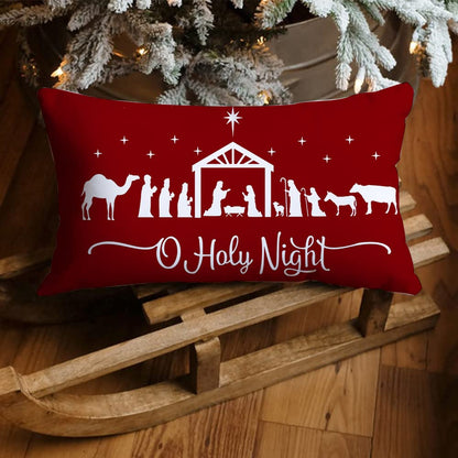 Christmas Pillow Covers 12x20,Merry Christmas Cross Joy Oh Holy Night Nativity Holiday Party Throw Pillow Cover Decorations Pillow Covers Farmhouse Pillows Decorative for Sofa Winter Home Decor