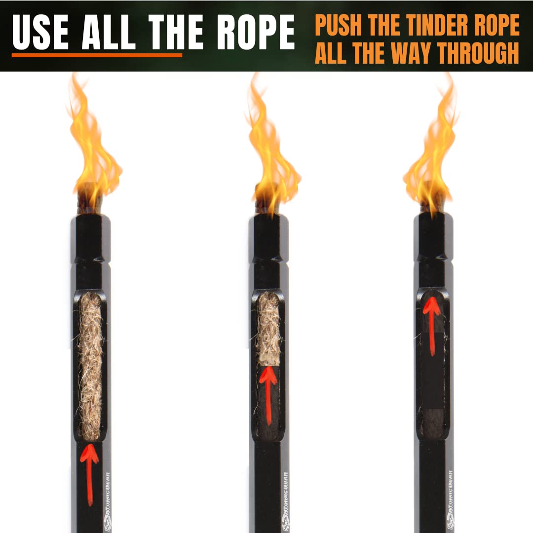 Fire Starter Wick for Campfires - Firewand Survival Tool Serves as a Waterproof Match - Easy to Light with Flint and Steel - Extinguish The Flame Inside The Wand's Tube- 39" Tinder Rope for Long Burn