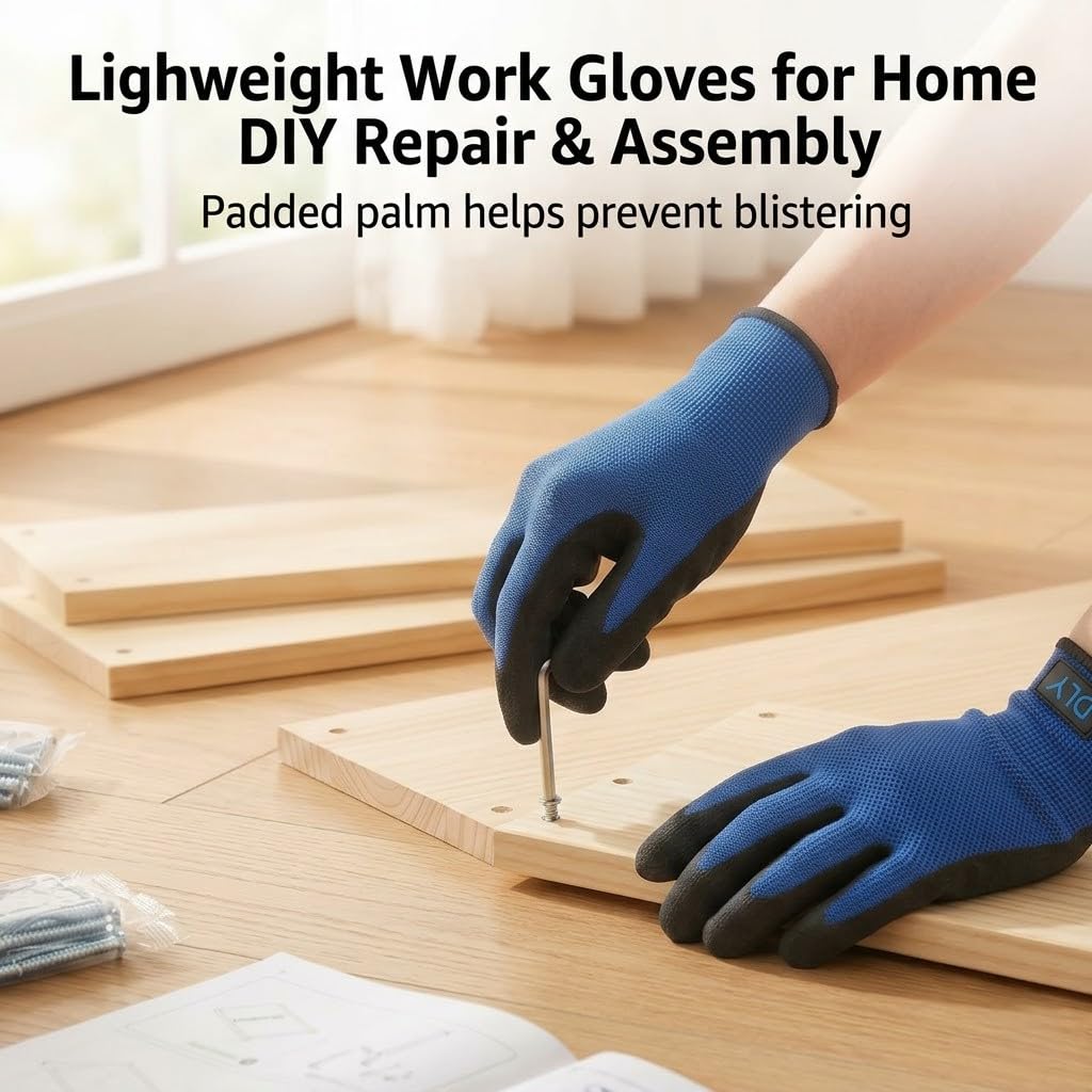 NL HOME 3-Finger Touchscreen Mechanic Work Gloves, Durable Palm