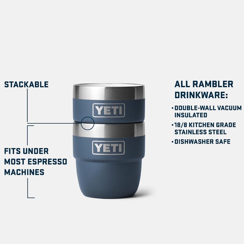 YETI Rambler 4 oz Stackable Cup, Stainless Steel, Vacuum Insulated Espresso/Coffee Cup, 2 Pack, White