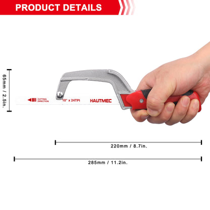 HAUTMEC Mini Hacksaw Small Hand Saw for Wood Metal Plastics Cutting Professional Hack Saw With 1 Pcs Bimetal Hss Blade, Especially Cuts In Tight Hard-Reach Spaces HT0035-PL