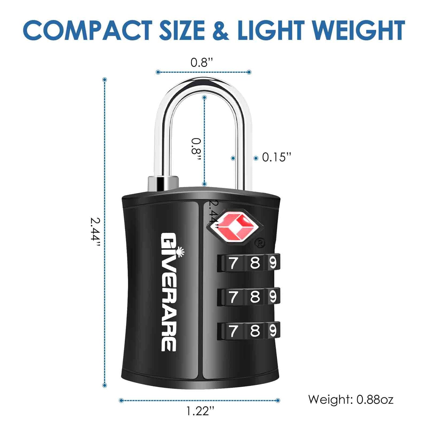 4 Pack TSA Approved Travel Luggage Locks, Combination Lock Keyless, 3-Digit Padlocks, Travel Sentry Accepted Compatible Padlock for Gym Locker, Golf Bag Case, Backpack, Black-by GIVERARE