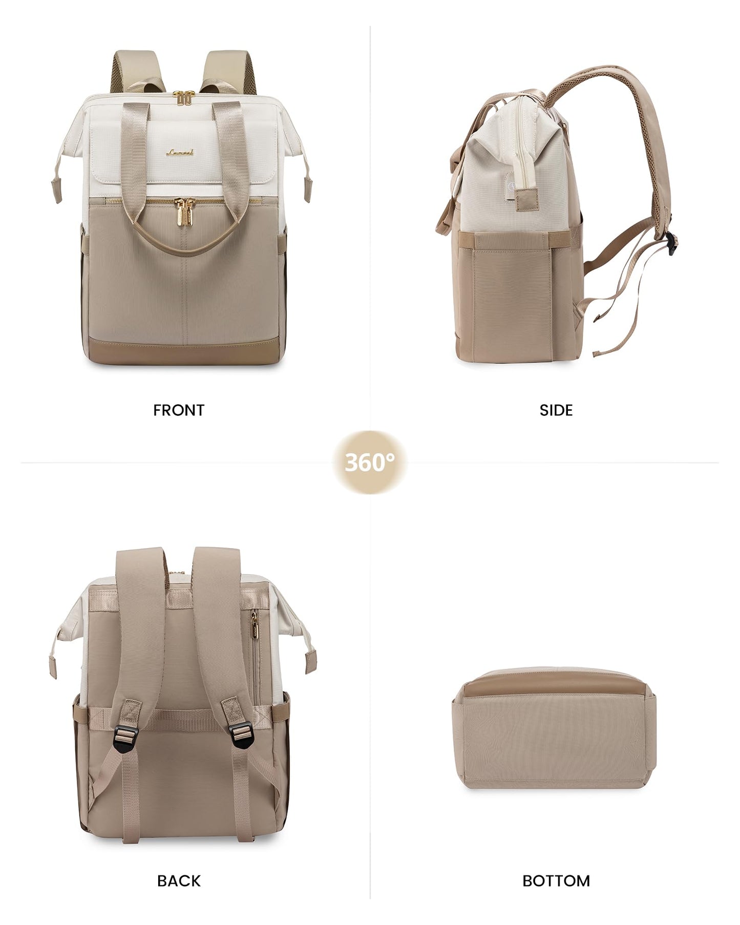 LOVEVOOK Women Backpack Laptop Backpack School Bag Waterproof, Beige and Khaki, 15,6 pouces, Casual