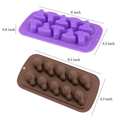 4Pcs/Set Halloween Chocolate Candy Molds - Bat, Pumpkin, Witch Hat, Ghost, Skull Silicone Jello Fat Bomb Molds - Mini Soap, Wax, Crayon Melt Mould, Ice Cube Trays - Halloween Party Favor Supplies