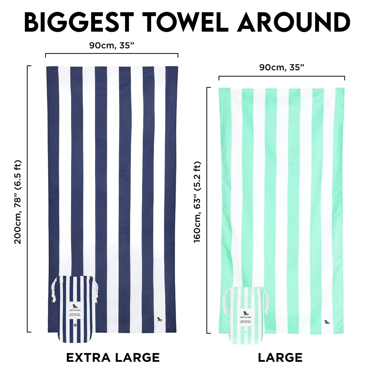 Dock & Bay Beach Towel - Quick Dry, Sand Free - Compact, Lightweight - 100% Recycled - Includes Bag - Cabana - Phi Phi Pink - Large (160x90cm, 63x35)