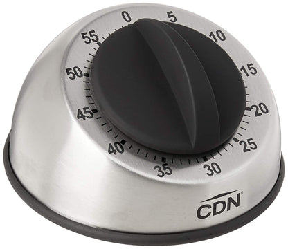 CDN Compact 60-Minute Mechanical Timer | Easy-to-Read 2.5” Dial | Loud 3-Second Alarm | Ideal for Cooking or Baking | Countertop or Wall Mountable | Silver Finish | MT1