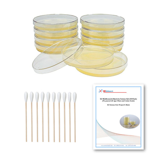 EZ BioResearch Bacteria Science Kit (IV): Top Science Fair Project Kit. Prepoured LB-Agar Plates And Cotton Swabs. Exclusive Free Science Fair Project E-Book Packed With Award Winning Experiments (IV)