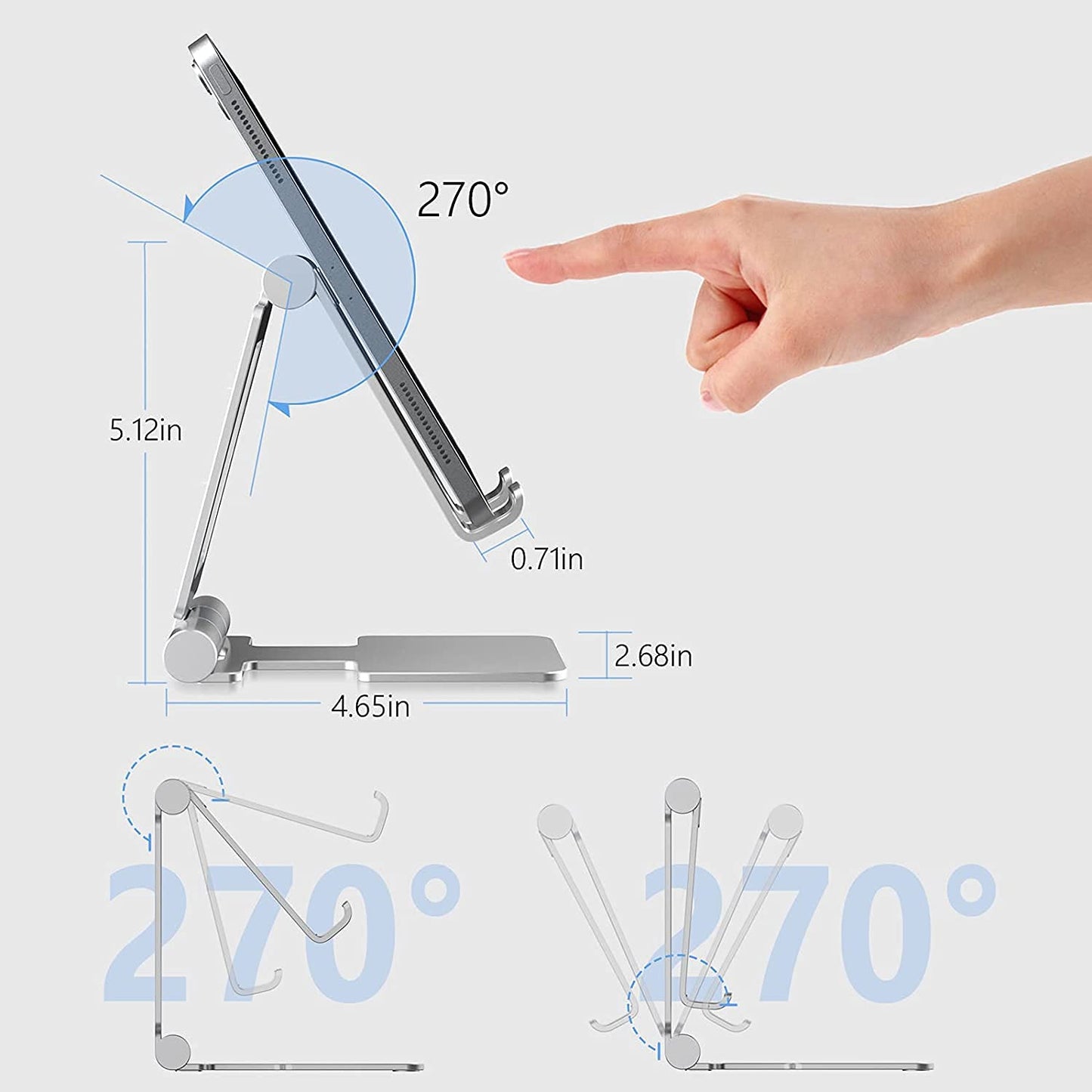 Anozer Tablet Stand,Adjustable Tablet Holder for Desk,Foldable for iPad Stand Dock Holder for iPad Air 5/4/Mini 6/Mini 5/10.2/Pro 12.9/Pro 11,Portable Monitor,Surface (4-13 inch)-Grey