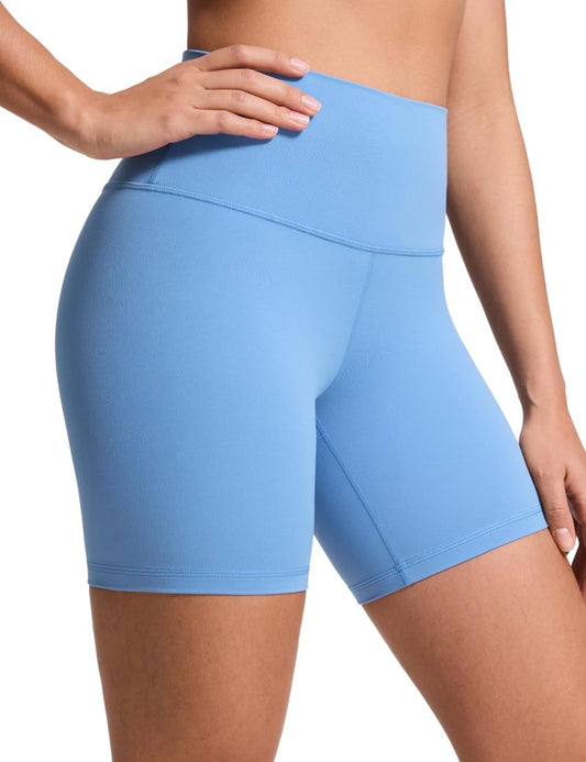 CRZ YOGA ButterLuxe Biker Shorts 6" - High Waisted Workout Running Volleyball Spandex Yoga Womens Party Blue X-Large
