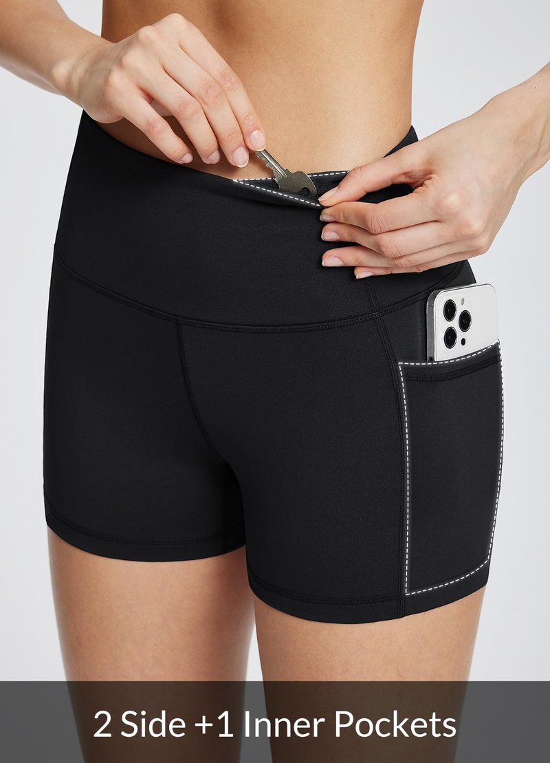 baleaf Gym Workout Shorts Women 3" Biker Yoga Spandex Running Volleyball Tummy Control Compression Short with Pockets Black S