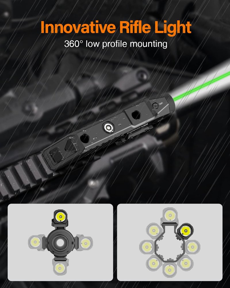 TOUGHSOUL Tactical Flashlight Green Laser Sight Combo, 1750 Lumen Picatinny Rail MLOK Mounted Rechargeable Rifle Flashlight (Green Laser)