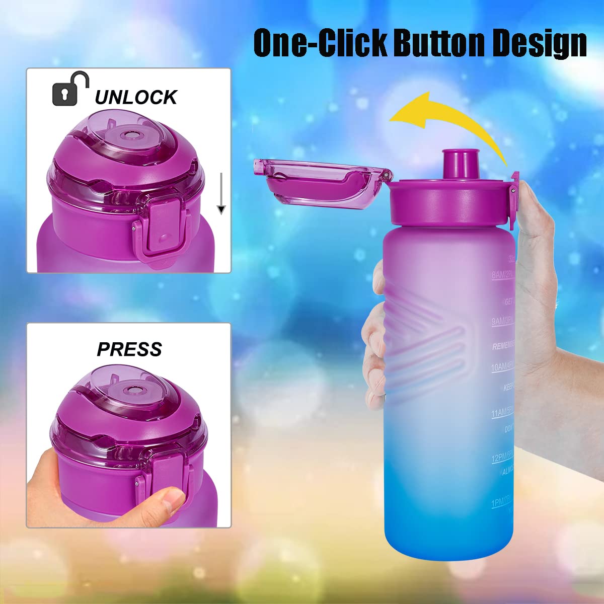 Goothdurs 32oz Motivational Water Bottle with Time Marker Reminder – Water Tracker Bottles with Times to Drink - Leak-Proof BPA Free Hydration Sports Daily Water Bottle Jug with Removable Strainer