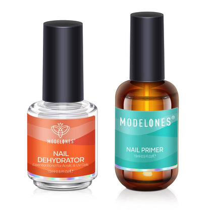 modelones 15 ml Nail Dehydrator and Primer, Acid Free Base Coat Natural Prep Dehydrate & Bond Primer Kit, Hema-Free Acrylic Nail Supplies