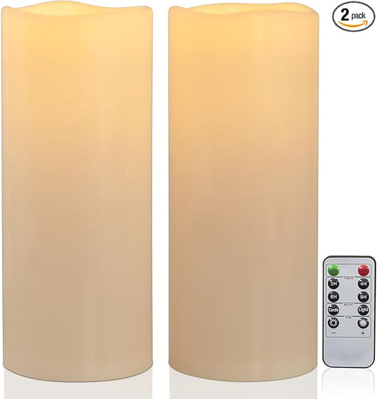 12" x 5" Waterproof Extra Large Outdoor Flameless Candles Battery Operated LED Flickering Pillar Candles with Remote for Indoor Outdoor Lanterns, Long Lasting, Ivory White Large, Set of 2