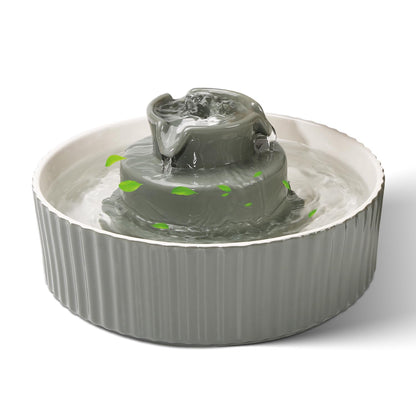 Ceramic Cat Water Fountain, 2.1L/70oz Ceramic Pet Water Fountain Automatic Cat Drinking Fountains Pet Water Bowl, Porcelain Cat Water Dispenser with Ultra-Quiet Pump for Cats and Dogs(Grey)