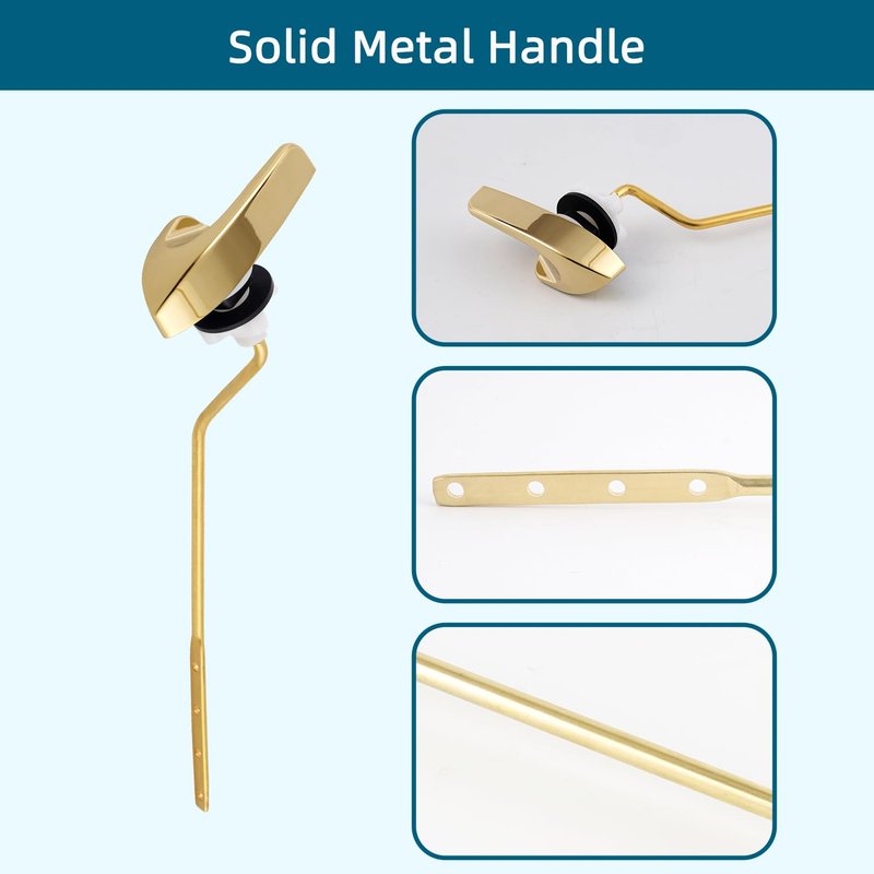 Universal Metal Side Mount Toilet Handle Replacement Kit Compatible with Kohler K-GP30324-CP/Glacier Bay Toilet with 1pc Flapper Chain, Toilet Flusher Lever, Shiny Gold