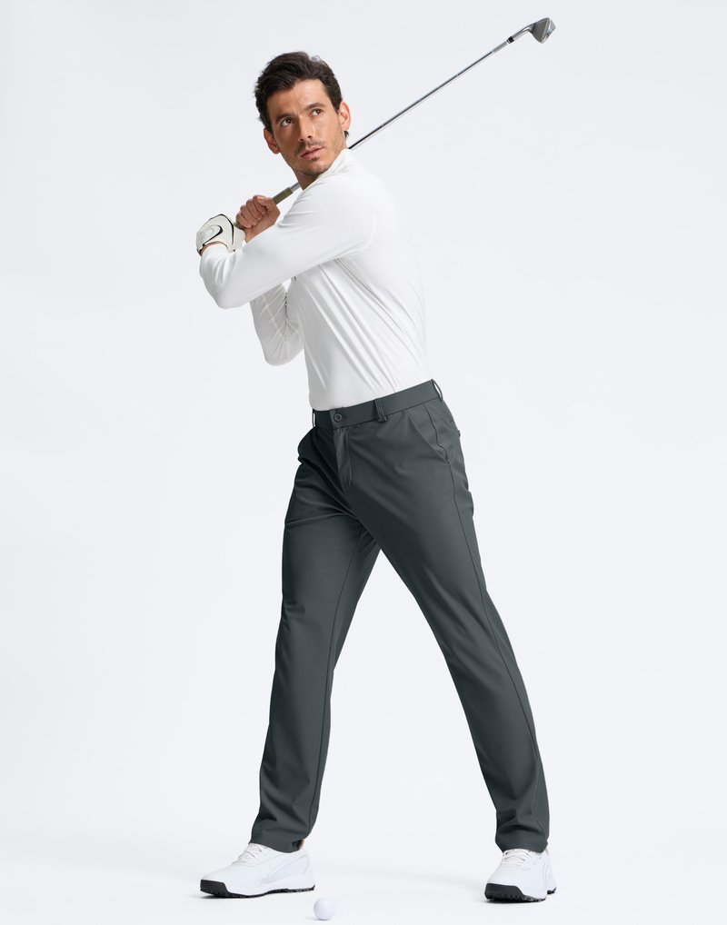 Pudolla Men's Golf Pants 30"/32"/34" Comfy Stretch Lightweight Work Dress Trousers with Pockets(Dark_Grey_Green L30xW32)