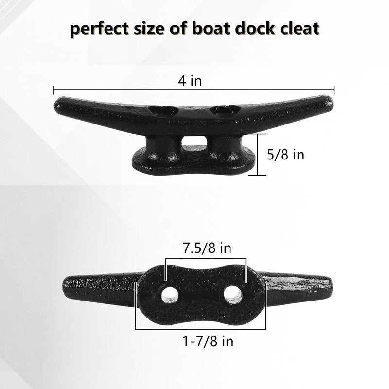 Dock Cleats 4 inch (12 Pack) Boat Dock Cleats with Screws Electrophoretic Black Iron Boat Cleats Marine Grade Dock Cleats Rope Cleats for Boat, Kayak, Rope Tie Down, Deck and Nautical Decor
