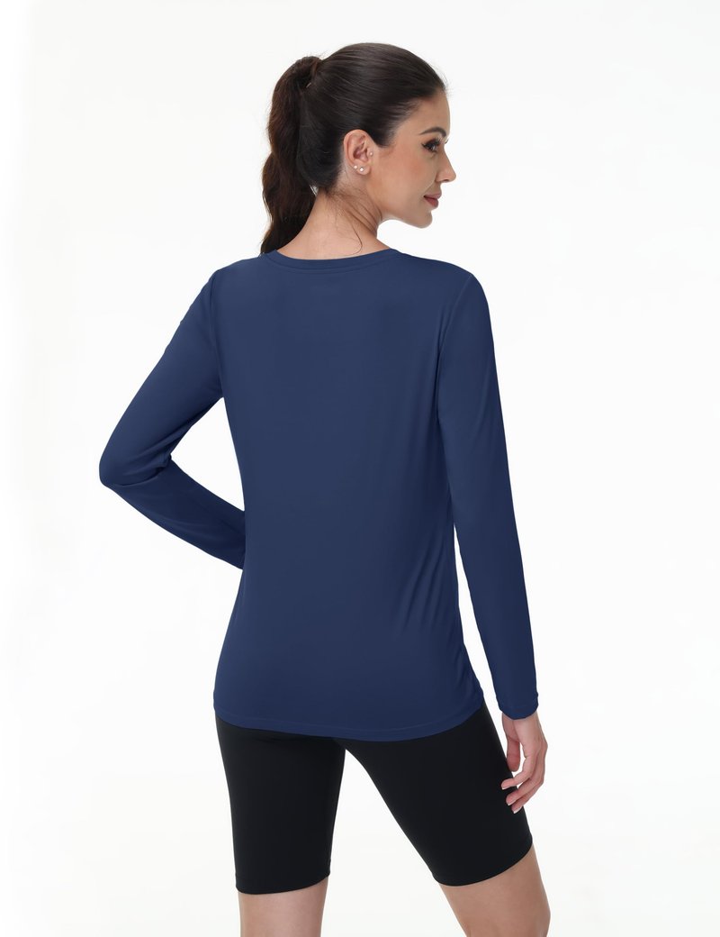 MAGCOMSEN SPF Shirts for Women Long Sleeve Quick Dry Lightweight T-Shirts Athletic Running Hiking Workout Tops Navy Blue M
